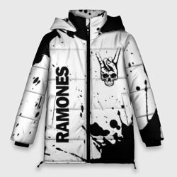 Женская зимняя куртка Oversize Ramones и рок символ на светлом фоне