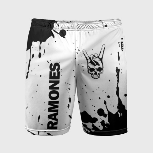 Мужские шорты спортивные с принтом Ramones и рок символ на светлом фоне, вид спереди #2