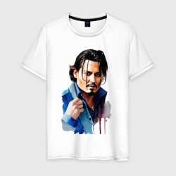 Мужская футболка хлопок Johnny Depp - watercolor