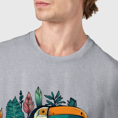 Мужская футболка хлопок с принтом Туканы и тропические цветы: арт нейросети, фото #4