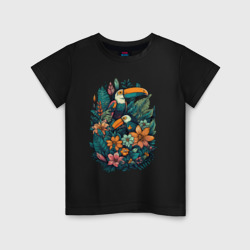 Детская футболка хлопок Туканы и тропические цветы: арт нейросети
