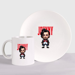 Набор: тарелка + кружка Johnny Depp - cool dude - pop art