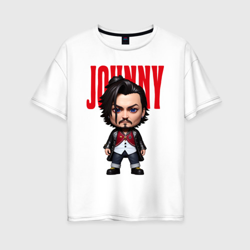 Женская футболка оверсайз из хлопка с принтом Johnny Depp - cool dude - pop art, вид спереди №1