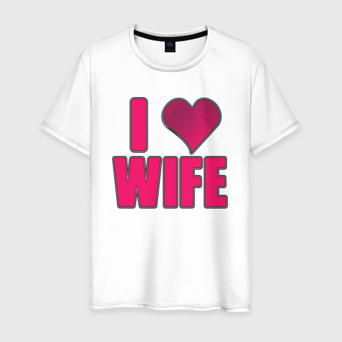 Мужская футболка из хлопка с принтом Я люблю жену - надпись и сердце, вид спереди №1