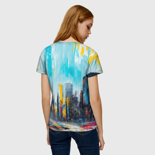 Женская футболка 3D с принтом Палитра города, вид сзади #2