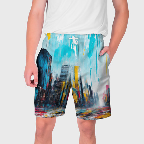 Мужские шорты 3D с принтом Палитра города, вид спереди #2