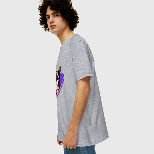 Мужская футболка хлопок Oversize с принтом Чихуахуа и бантик, вид сбоку #3