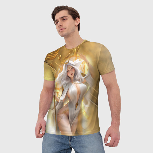Мужская футболка 3D с принтом Фэнтази девушка в золоте, фото на моделе #1