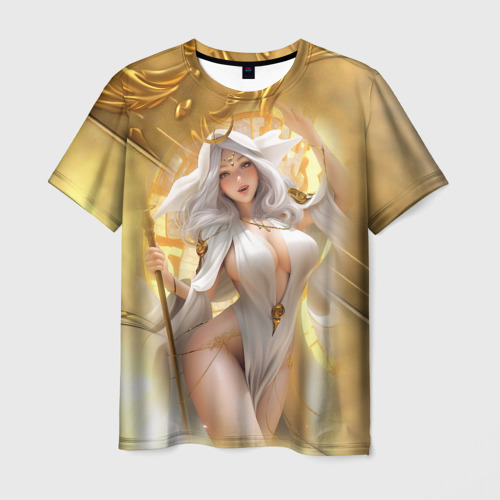 Мужская футболка 3D с принтом Фэнтази девушка в золоте, вид спереди #2