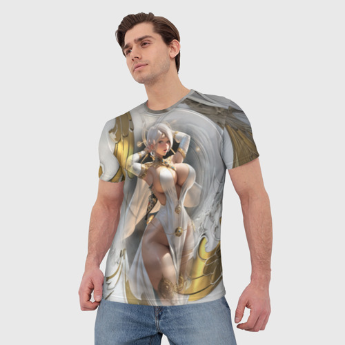 Мужская футболка 3D Девушка с аппетитными формами в золотом, цвет 3D печать - фото 3
