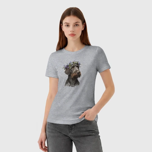 Женская футболка хлопок с принтом Весна в душе: дратхаар, фото на моделе #1