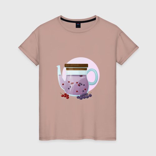 Женская футболка хлопок с принтом Чай со смородиной, вид спереди #2