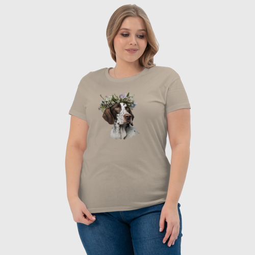Женская футболка хлопок Весна в душе: пойнтер, цвет миндальный - фото 6