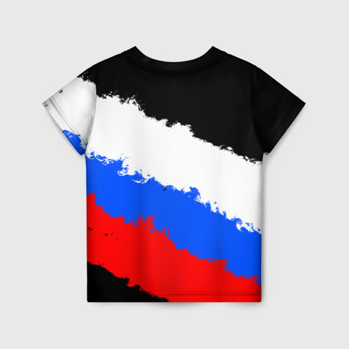 Детская футболка 3D с принтом Триколор - герб РФ, вид сзади #1