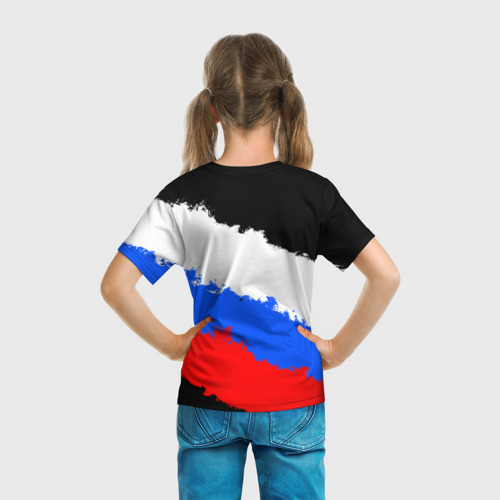 Детская футболка 3D с принтом Триколор - герб РФ, вид сзади #2