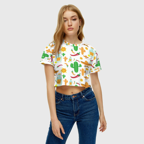 Женская футболка Crop-top 3D Мексиканский стиль, цвет 3D печать - фото 3