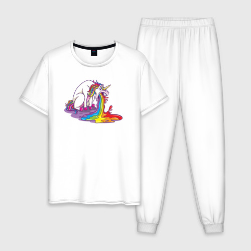 Мужская пижама из хлопка с принтом Единорог и радуга, вид спереди №1