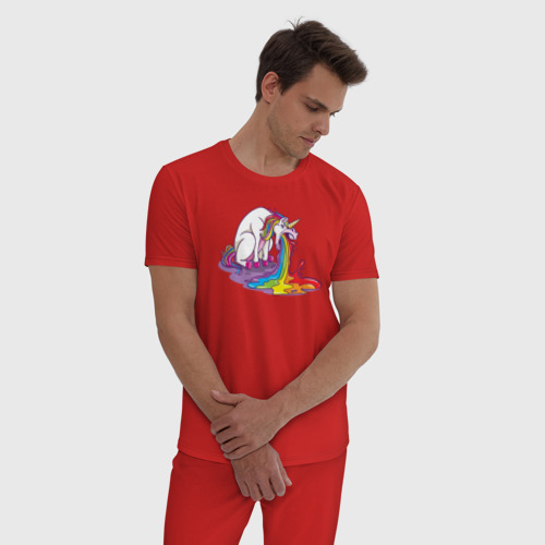 Мужская пижама хлопок Единорог и радуга, цвет красный - фото 3