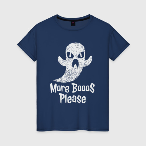 Женская футболка из хлопка с принтом More booos please - ghost, вид спереди №1