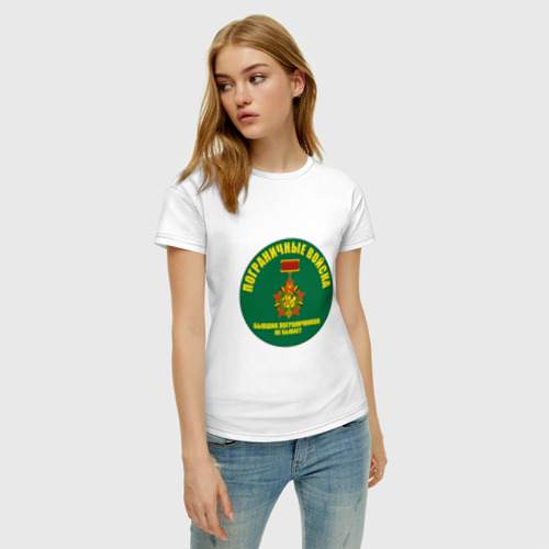 Женская футболка хлопок Знак бывших пограничников не бывает, цвет белый - фото 3