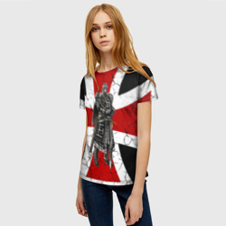 Женская футболка 3D Рыцарь на фоне мальтийского креста - фото 2