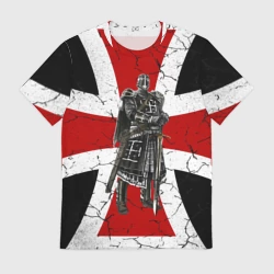 Мужская футболка 3D Рыцарь на фоне мальтийского креста