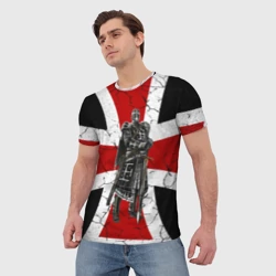 Мужская футболка 3D Рыцарь на фоне мальтийского креста - фото 2