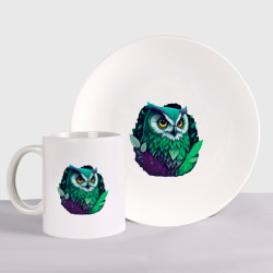 Набор: тарелка + кружка Изумрудная сова