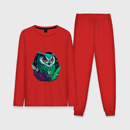 Мужская пижама с лонгсливом хлопок Изумрудная сова, цвет красный