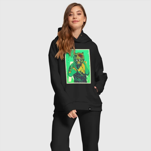 Женский костюм хлопок Oversize с принтом Опасный Тони, фото на моделе #1
