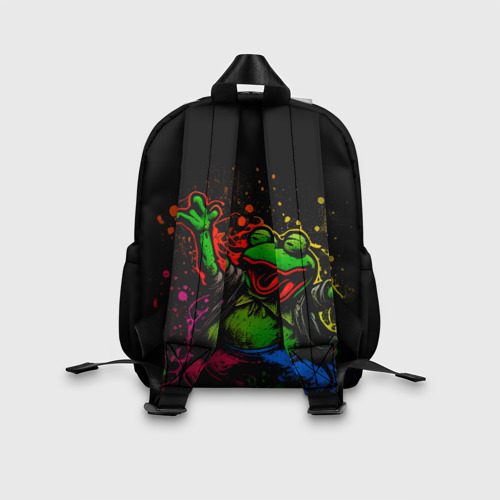 Детский рюкзак 3D с принтом Лягушонок Пепе веселится с граффити, вид сзади #2