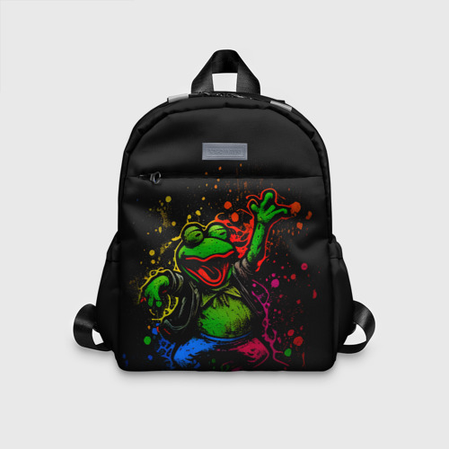 Детский рюкзак 3D с принтом Лягушонок Пепе веселится с граффити, вид спереди #2