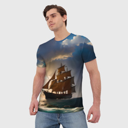 Мужская футболка 3D Парусный корабль галеон - фото 2