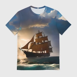 Мужская футболка 3D Парусный корабль галеон