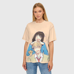 Женская футболка oversize 3D Мицуми и Сосуке - Долой безделье - фото 2