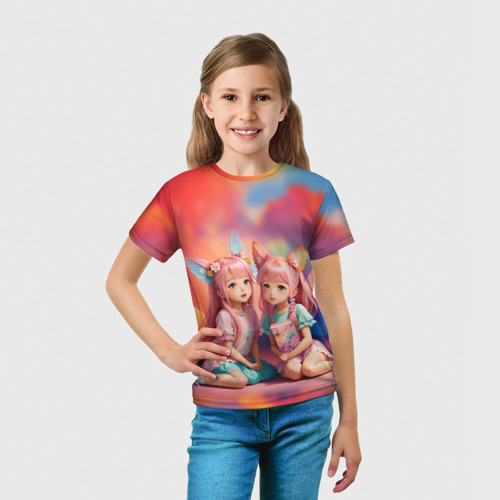 Детская футболка 3D с принтом Девочки феи, вид сбоку #3
