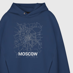 Худи с принтом Moscow map для мужчины, вид на модели спереди №3. Цвет основы: темно-синий