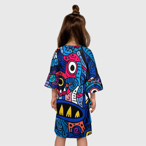 Детское платье 3D с принтом Монстры в синем и розовом - нейросеть, вид сзади #2