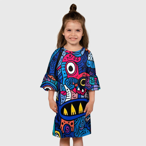 Детское платье 3D с принтом Монстры в синем и розовом - нейросеть, вид сбоку #3