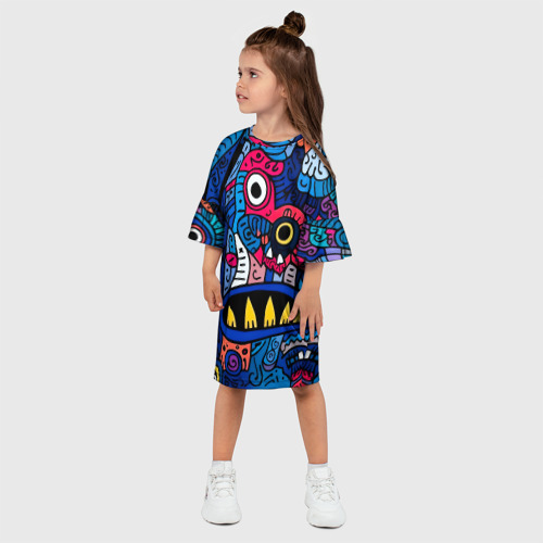 Детское платье 3D с принтом Монстры в синем и розовом - нейросеть, фото на моделе #1