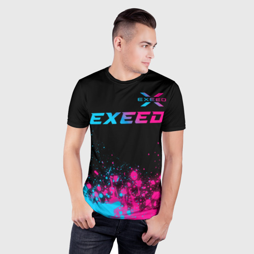 Мужская футболка 3D Slim с принтом Exeed - neon gradient: символ сверху, фото на моделе #1