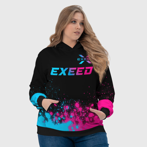 Женская толстовка 3D с принтом Exeed - neon gradient: символ сверху, фото #4