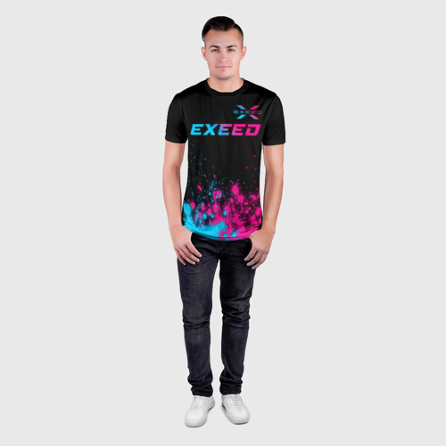 Мужская футболка 3D Slim с принтом Exeed - neon gradient: символ сверху, вид сбоку #3