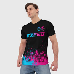 Мужская футболка 3D Exeed - neon gradient: символ сверху - фото 2