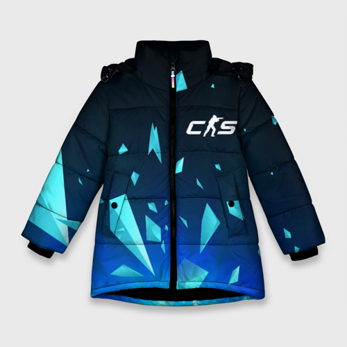 Зимняя куртка для девочек 3D с принтом Counter-Strike 2 взрыв частиц, вид спереди #2