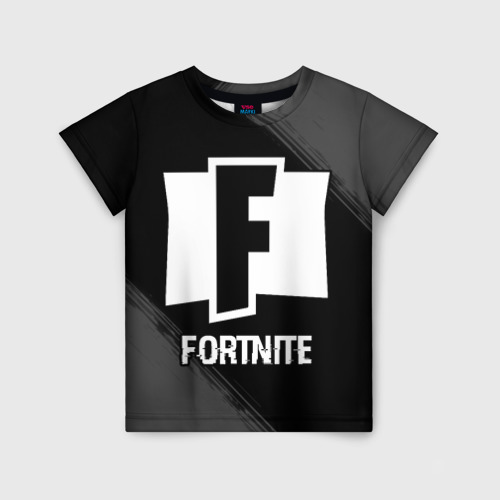 Детская футболка 3D с принтом Fortnite glitch на темном фоне, вид спереди #2