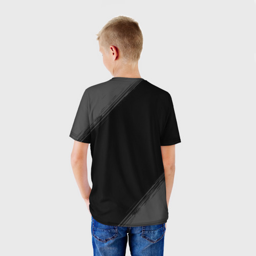 Детская футболка 3D с принтом Fortnite glitch на темном фоне, вид сзади #2