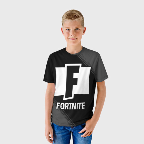 Детская футболка 3D с принтом Fortnite glitch на темном фоне, фото на моделе #1