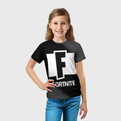 Детская футболка 3D с принтом Fortnite glitch на темном фоне, вид сбоку #3