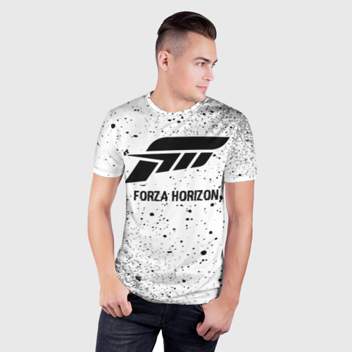 Мужская футболка 3D Slim с принтом Forza Horizon glitch на светлом фоне, фото на моделе #1